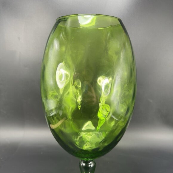 Tall Italian Empoli Glass Vase Footed Compote Hurricane Candle Holder Optic VTG - Picture 8 of 13